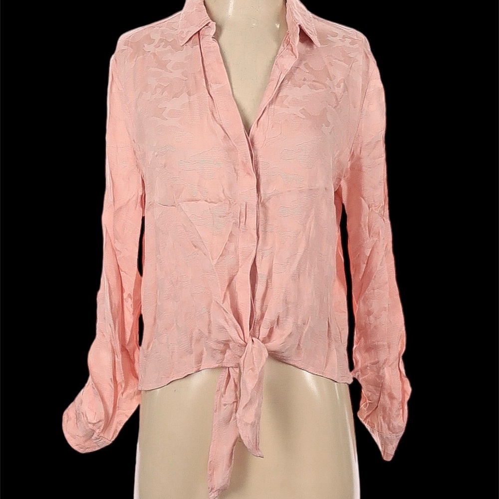 Cloth & Stone Anthropologie Joanie Tie Front Button Down Blouse Linen Small Pink